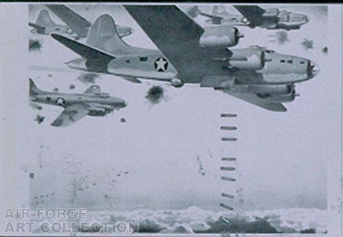 FLIGHT OF BOMBERS DROPPING BOMBS